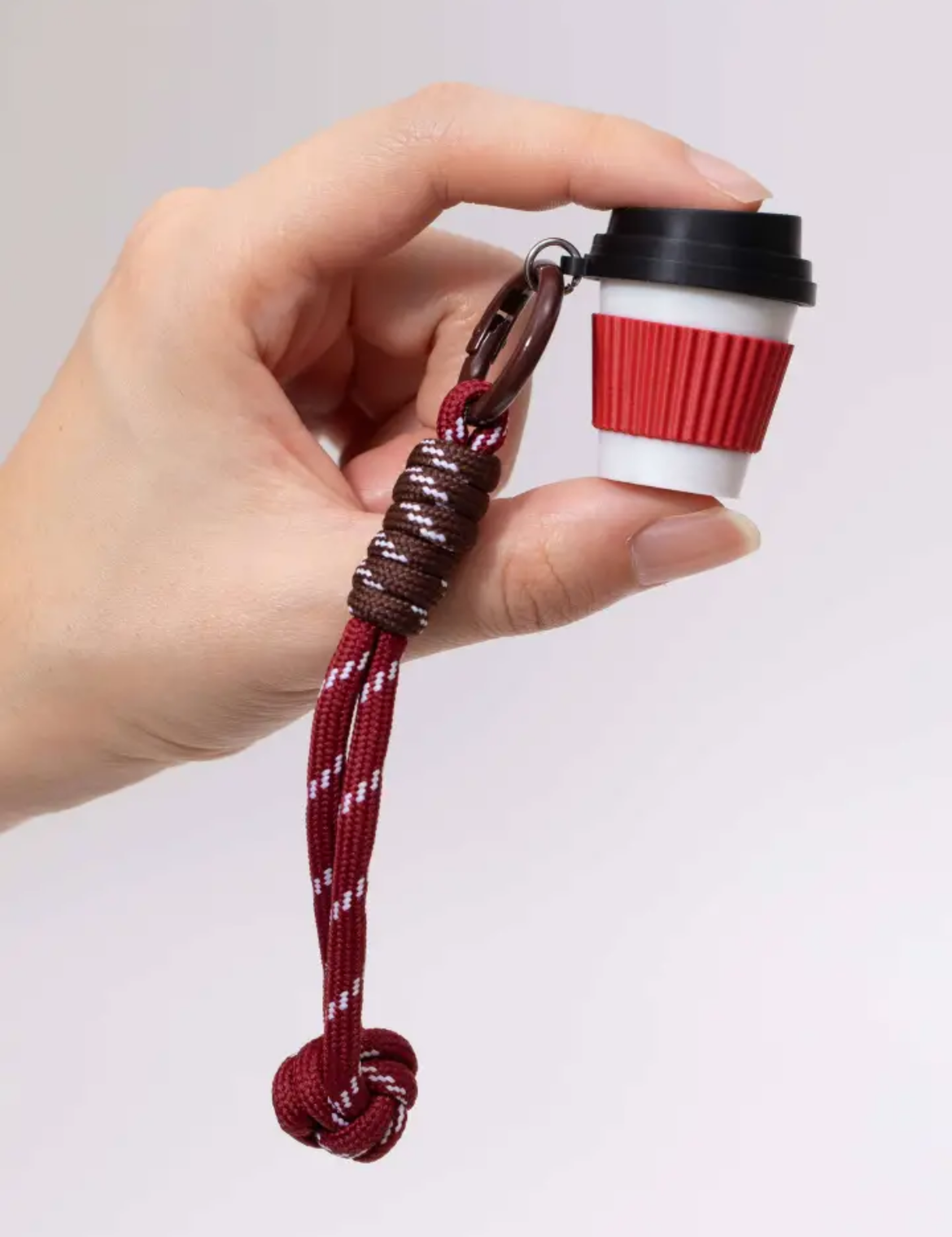 Mini PLA coffee cup fidget keychain on braided lanyard, by CIDOT