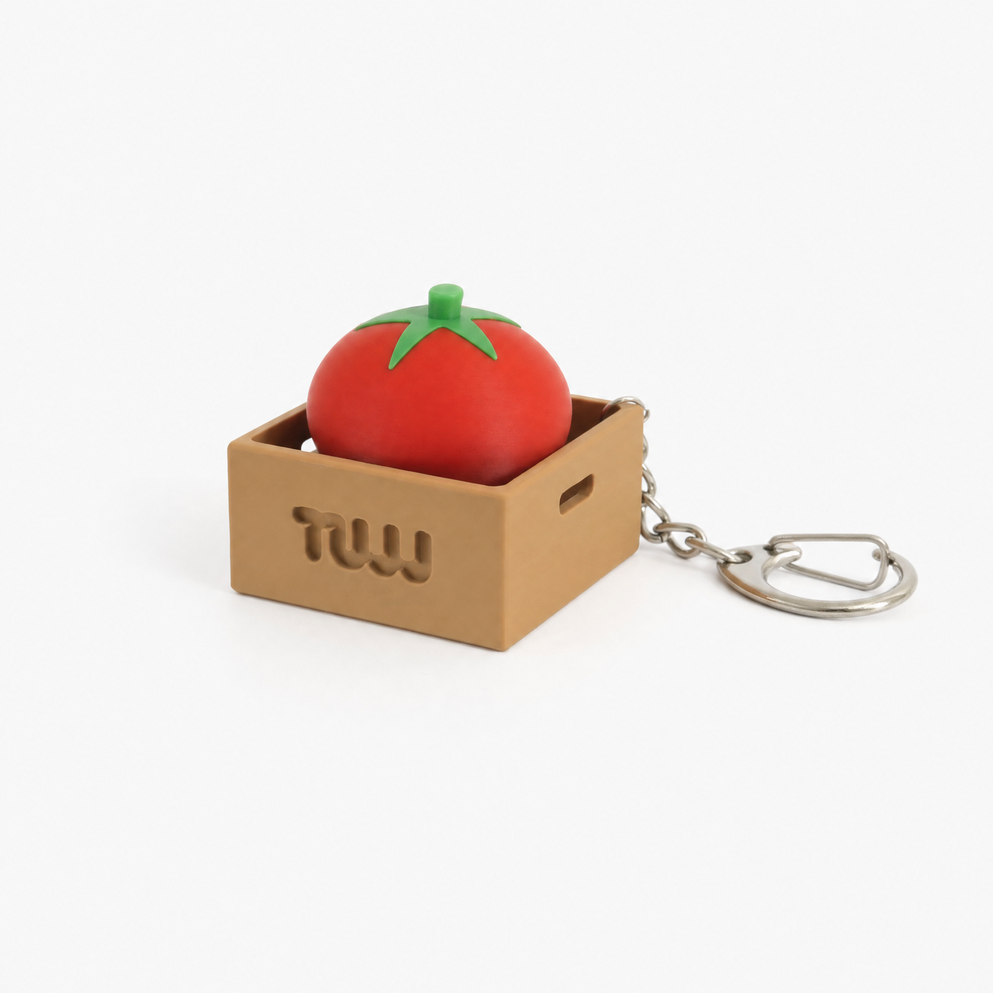 Peach-shaped bag charm keychain with mechanical click switch, by TUJJ