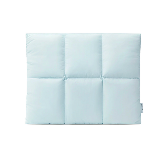 Ice blue quilted puffer laptop sleeve with magnetic closure for 13-14 inch MacBook