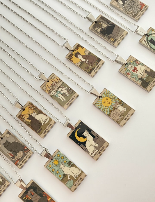 Cat Tarot Necklace, The Fool design, titanium steel chain, by MOOD