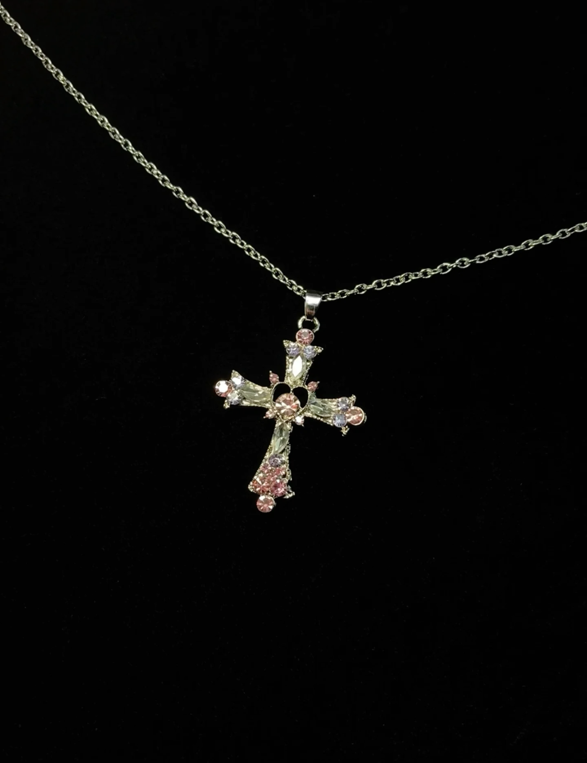 Silver Pink Cross Necklace