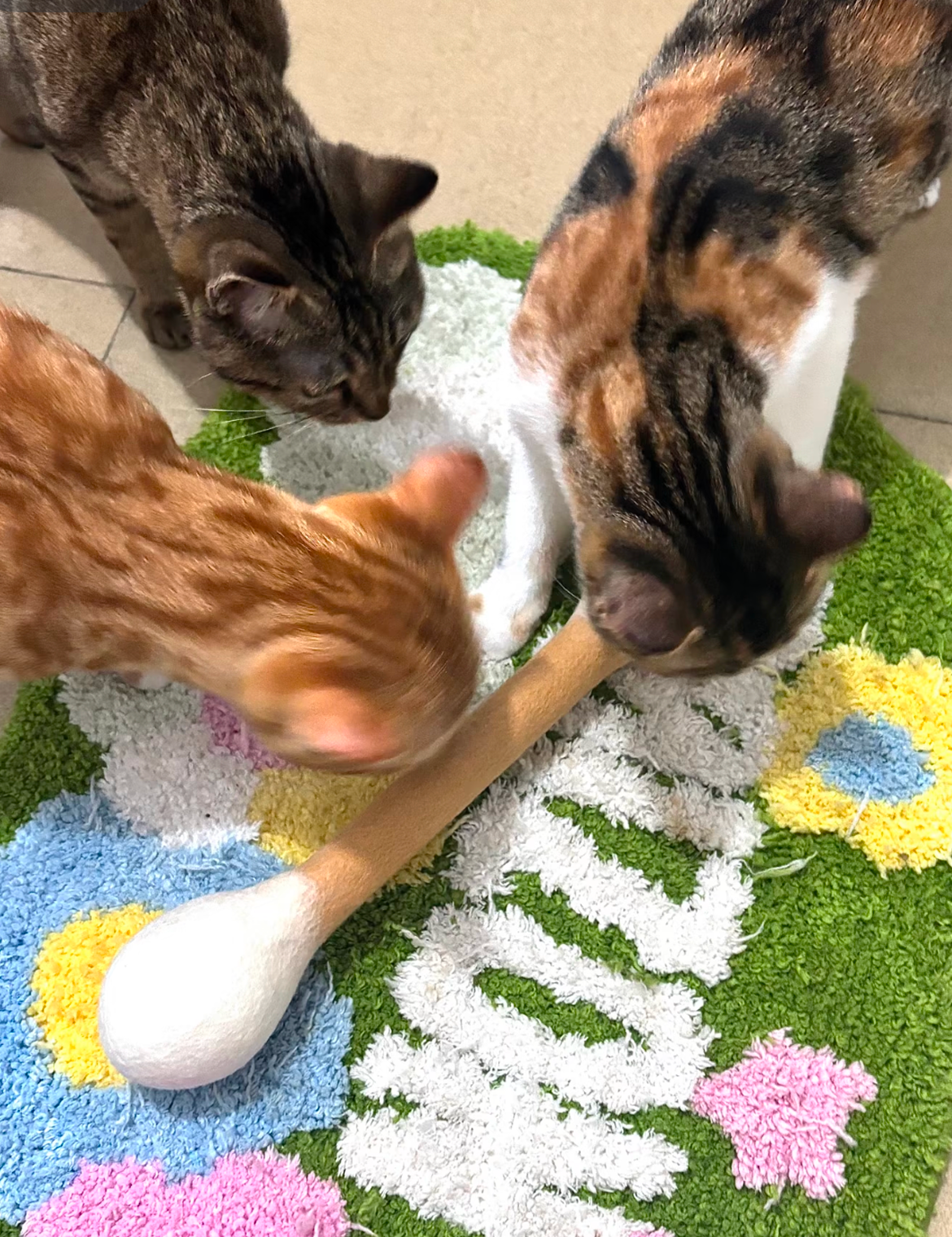 Wool-felted cotton swab shaped cat toy, by CrazyPet