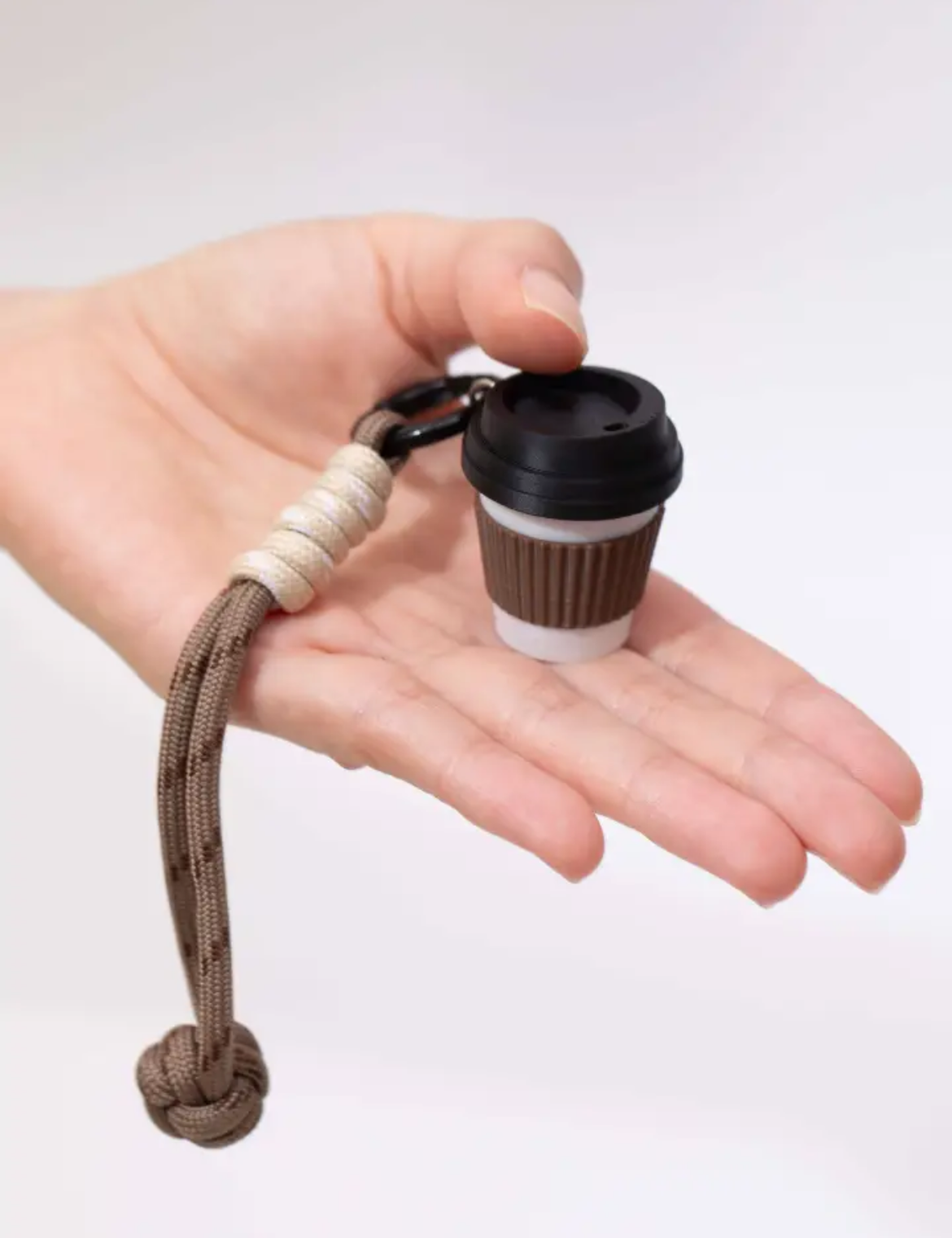 Mini PLA coffee cup fidget keychain on braided lanyard, by CIDOT