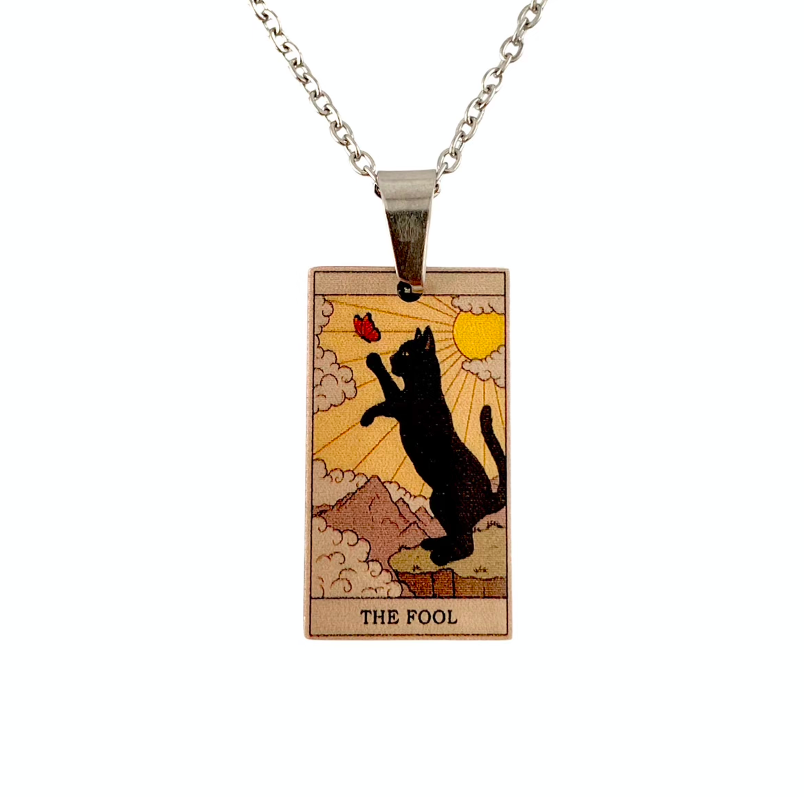 Cat Tarot Necklace, The Fool design, titanium steel chain, by MOOD