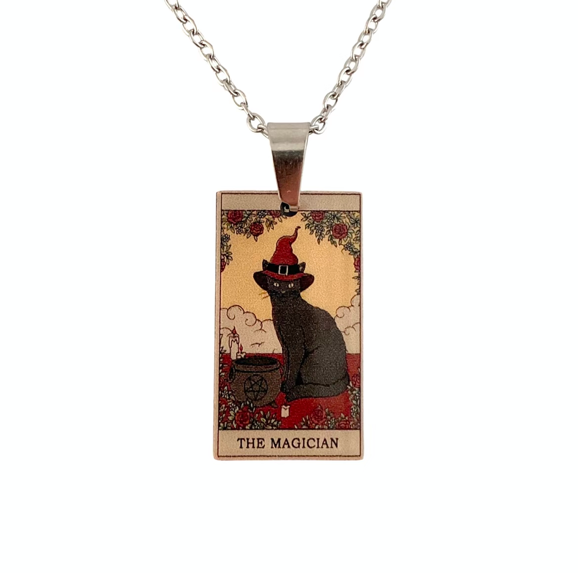 Cat Tarot Necklace, The Fool design, titanium steel chain, by MOOD