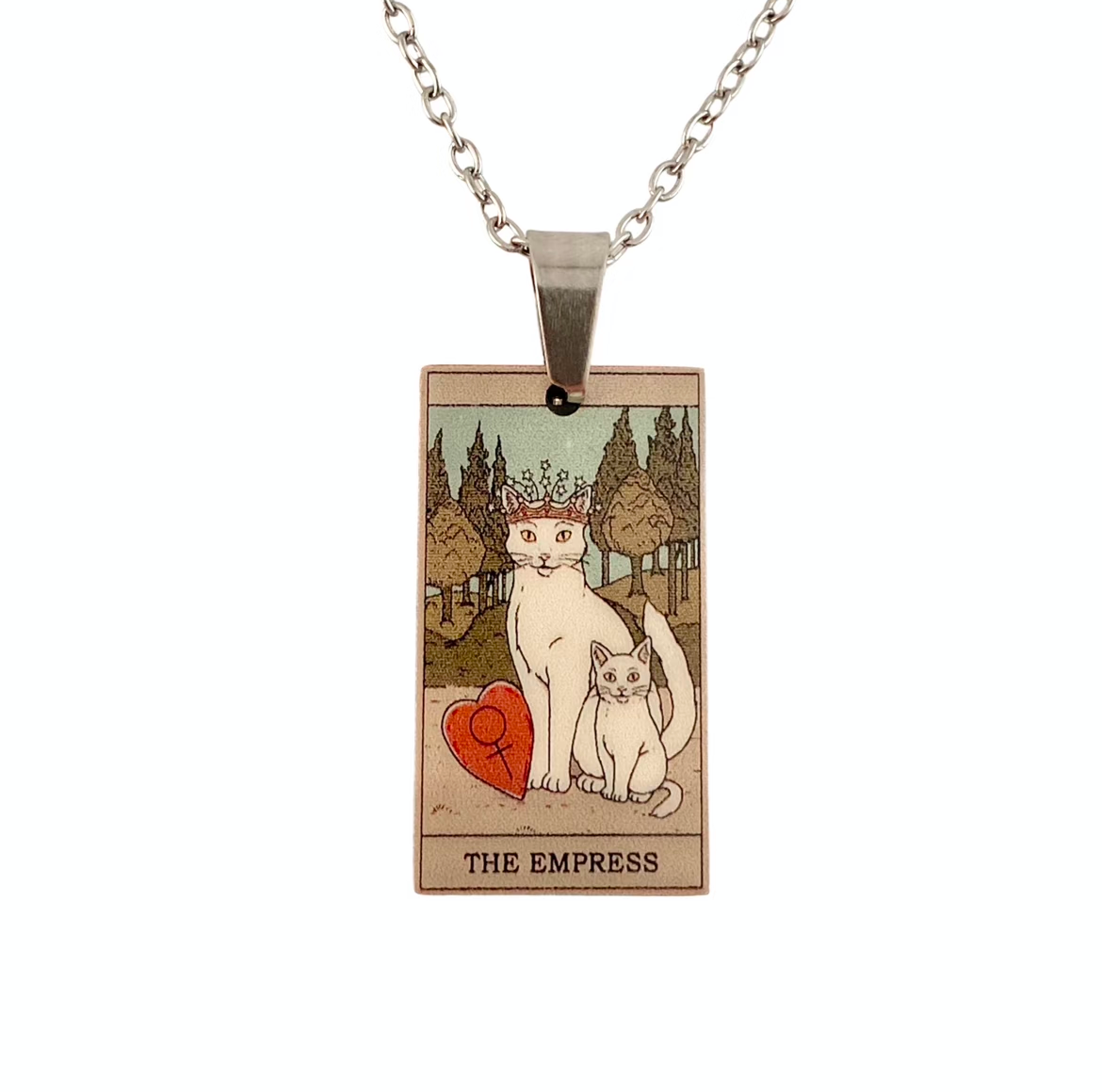 Cat Tarot Necklace, The Fool design, titanium steel chain, by MOOD